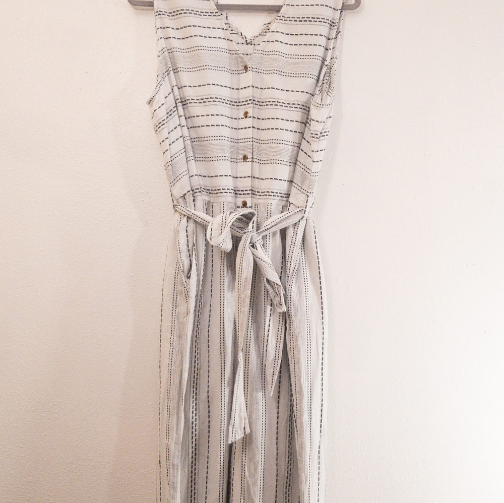 Style&Co,  white tie front jumpsuit with black stitched detailing